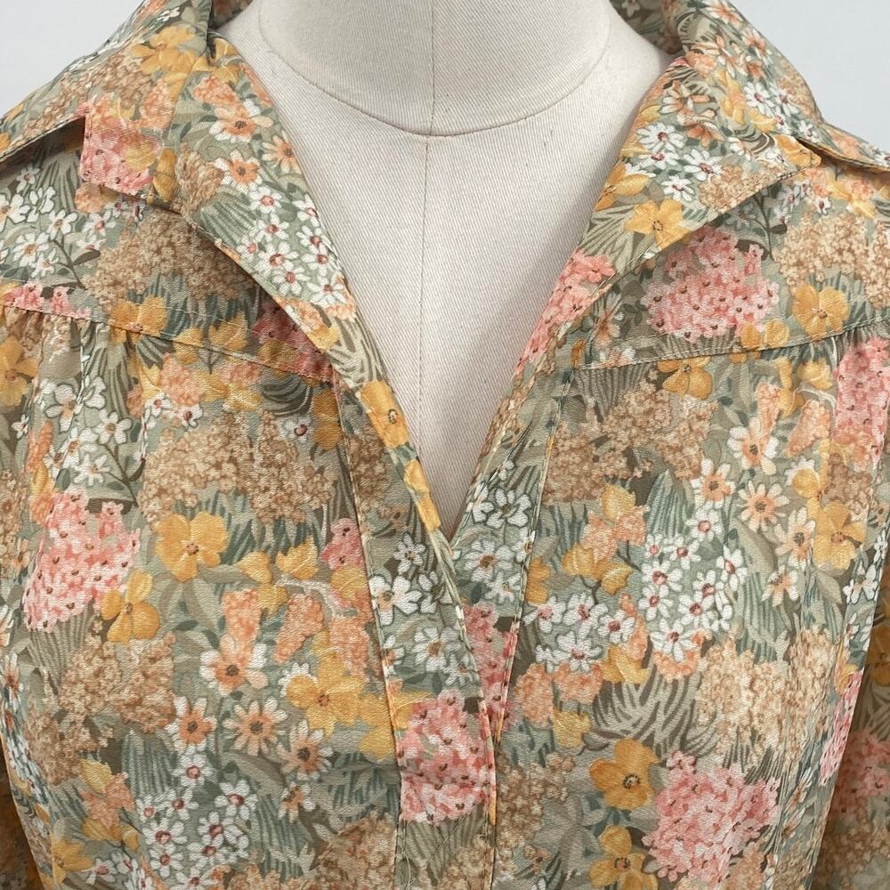 Vintage 70s Floral Print Shirtdress Long Sleeve Tie Waist Blouson Midi Dress M - Picture 4 of 11